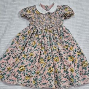 Janie And Jack Floral Pink Dress with White Collar Size 5.